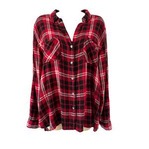 Rock & Republic Flannel Shirt Size XXL Red Silver Plaid Button Up Long Sleeve